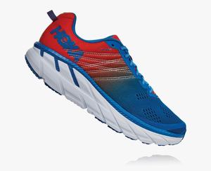 Hoka One One Men's Clifton 6 Wide Road Running Shoes Red/Blue Sale Online [SDEOF-4291]